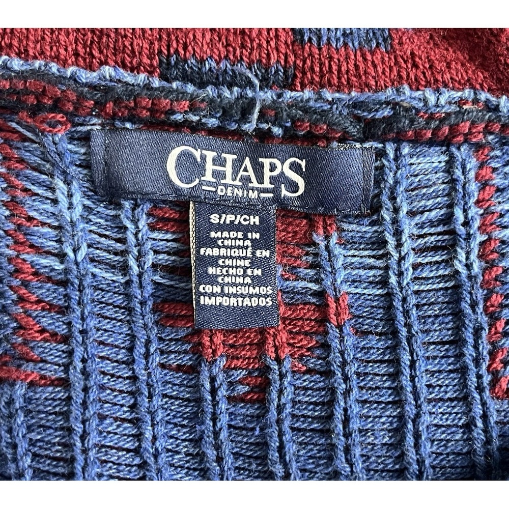 VTG 90s Chaps Denim Southwestern Aztec Sweater Vest Shawl Collar Womens‎ Small - Picture 3 of 11
